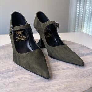 Rare John Fluevog Green Suede Mary Jane Heels UK 5 US 7 Vintage Made England